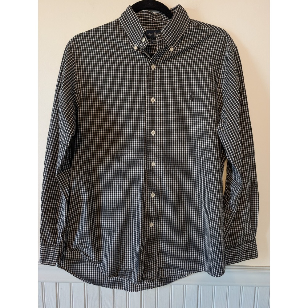 Ralph Lauren Gingham Button Down Shirt Men Men Blue Classic Custom Fit Cotton